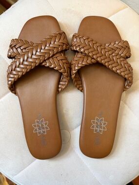 Serra Braided Crossband Slide Sandals - Brown